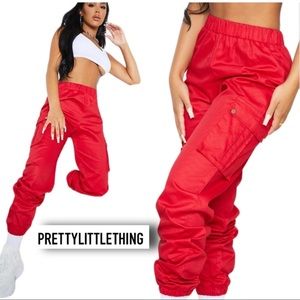 Red Pocket Detail Cargo Pants